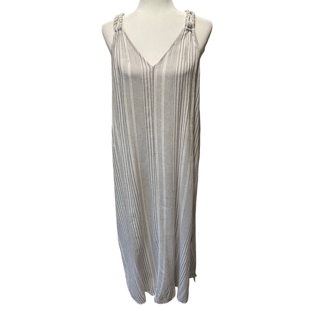 C & C California Linen Blend Maxi Dress Sz XL Braided Racerback Gray Boho Beachy